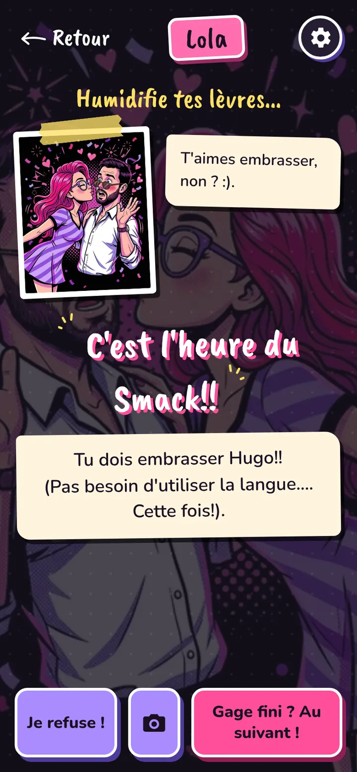 Écran d'un gage dans le jeu