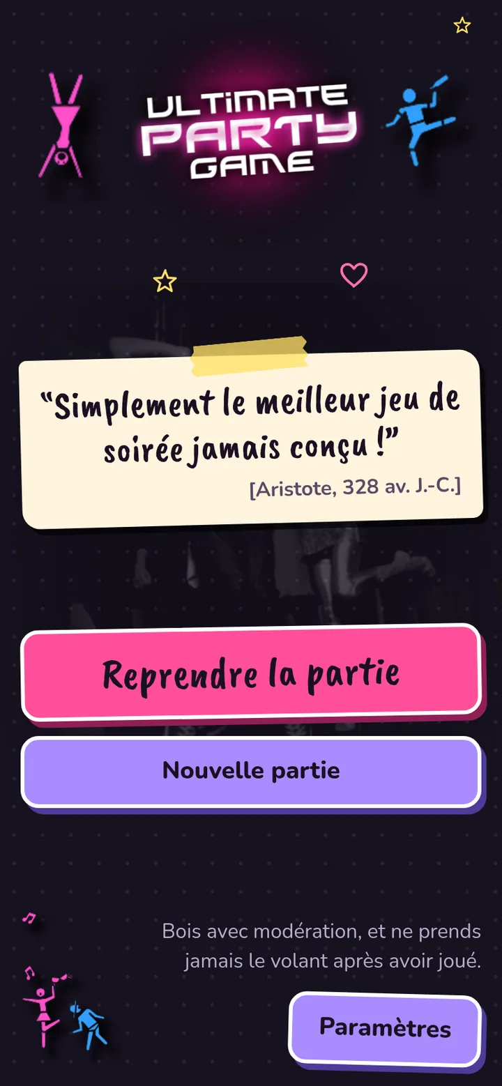Écran d'accueil d'Ultimate Party Game